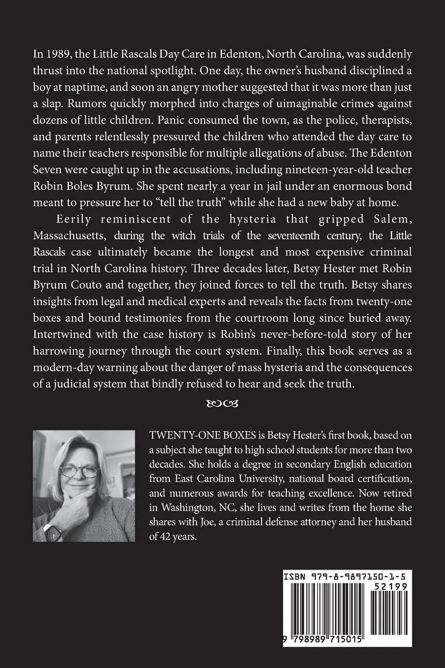 Rückseite: 9798989715015 | TWENTY-ONE BOXES | Robin's Story and the Tragedy of the Edenton Seven