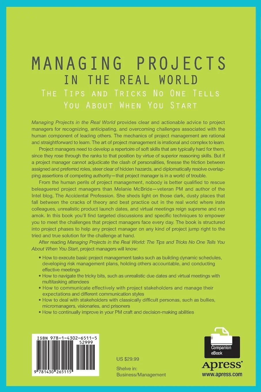 Rückseite: 9781430265115 | Managing Projects in the Real World | Melanie McBride | Taschenbuch