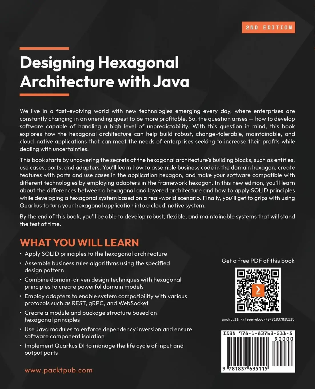 Rückseite: 9781837635115 | Designing Hexagonal Architecture with Java - Second Edition | Vieira Rückseite: 9781837635115 | Designing Hexagonal Architecture with Java - Second Edition | Vieira