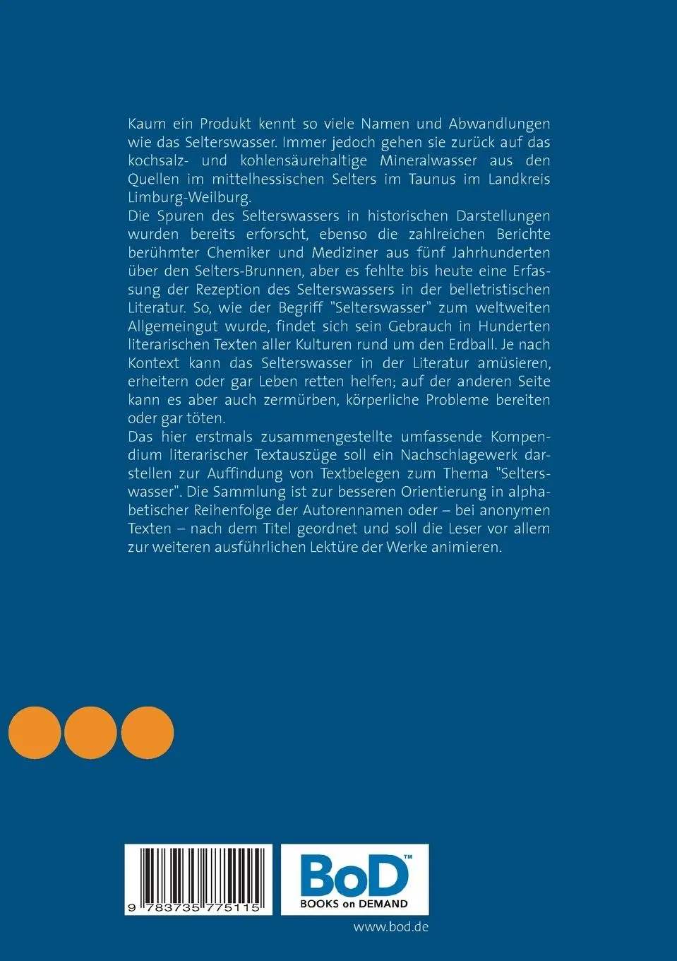 Rückseite: 9783735775115 | Selterswasser in der Literatur | Ein Kompendium | Bernd A. Weil | Buch