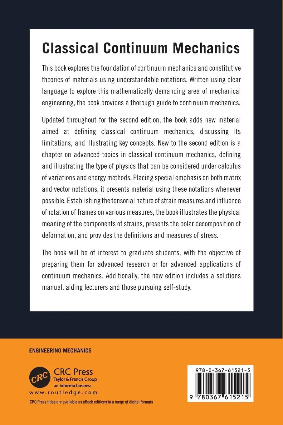 Rückseite: 9780367615215 | Classical Continuum Mechanics | Karan S. Surana | Taschenbuch | 2024