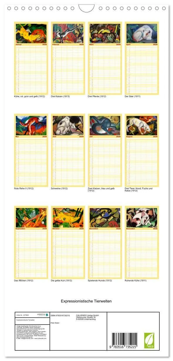Bild: 9783516735215 | Familienplaner 2026 - Expressionistische Tierwelten mit 5 Spalten...