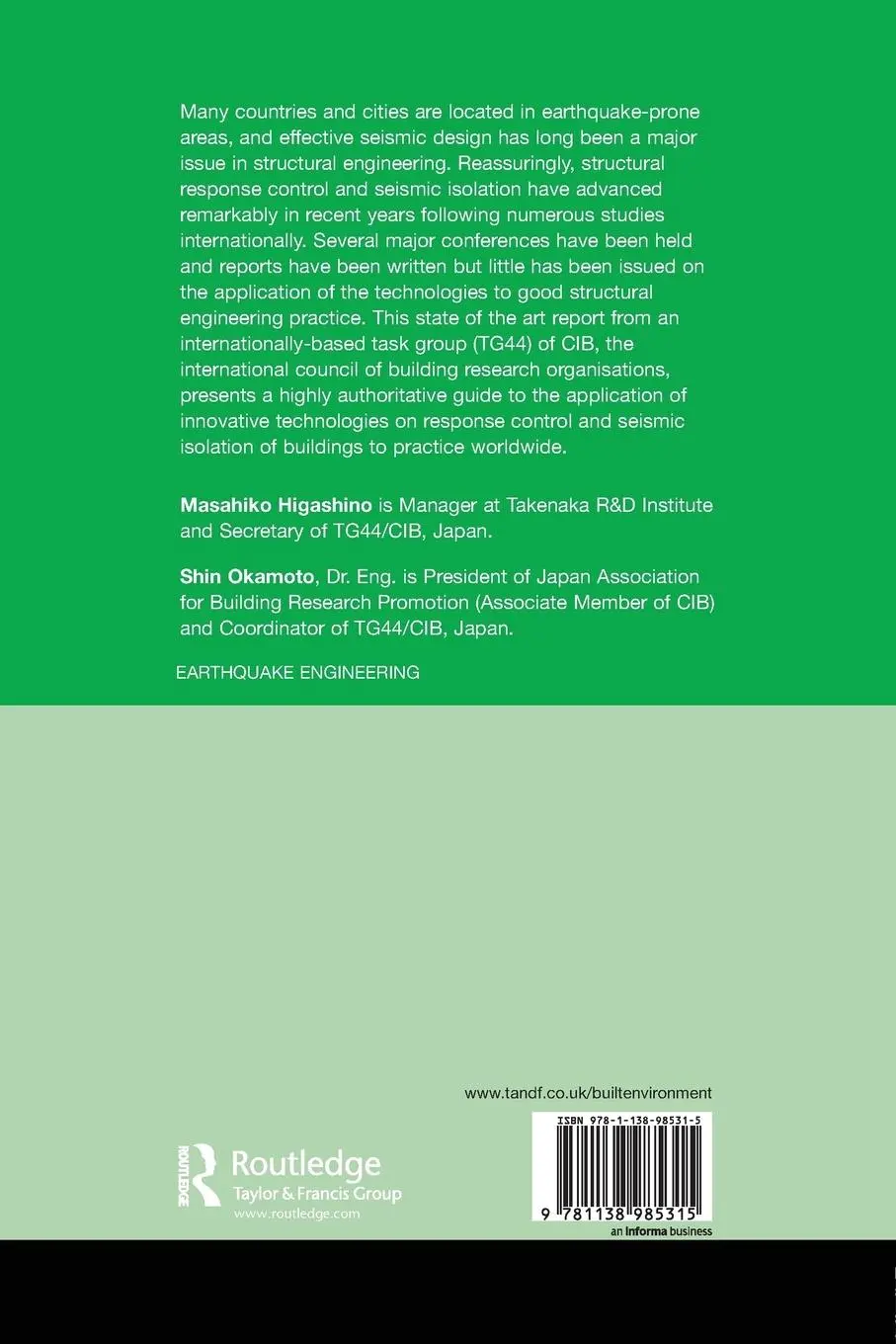 Rückseite: 9781138985315 | Response Control and Seismic Isolation of Buildings | Taschenbuch
