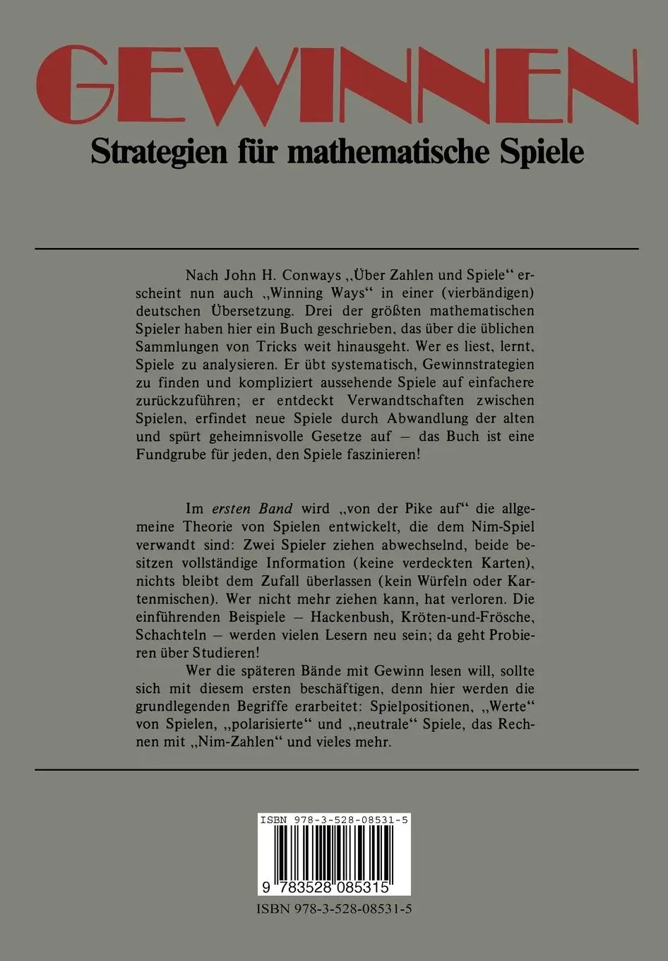 Rückseite: 9783528085315 | Gewinnen Strategien für mathematische Spiele | Band 1 Von der Pike auf
