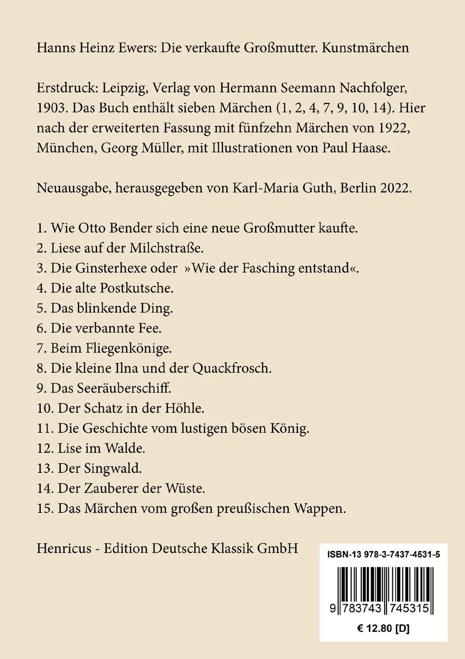 Rückseite: 9783743745315 | Die verkaufte Großmutter | Kunstmärchen | Hanns Heinz Ewers | Buch