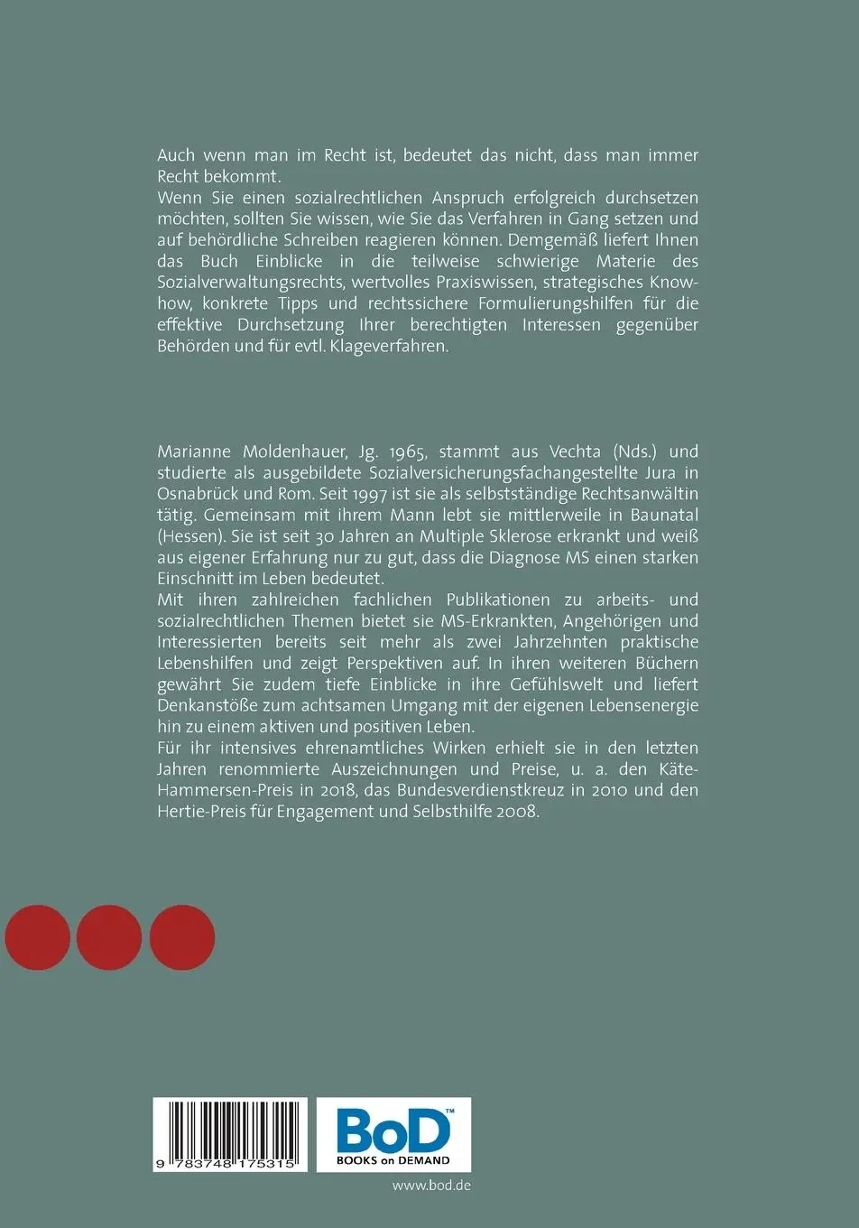 Rückseite: 9783748175315 | Mit MS im Recht | Marianne Moldenhauer | Taschenbuch | Paperback