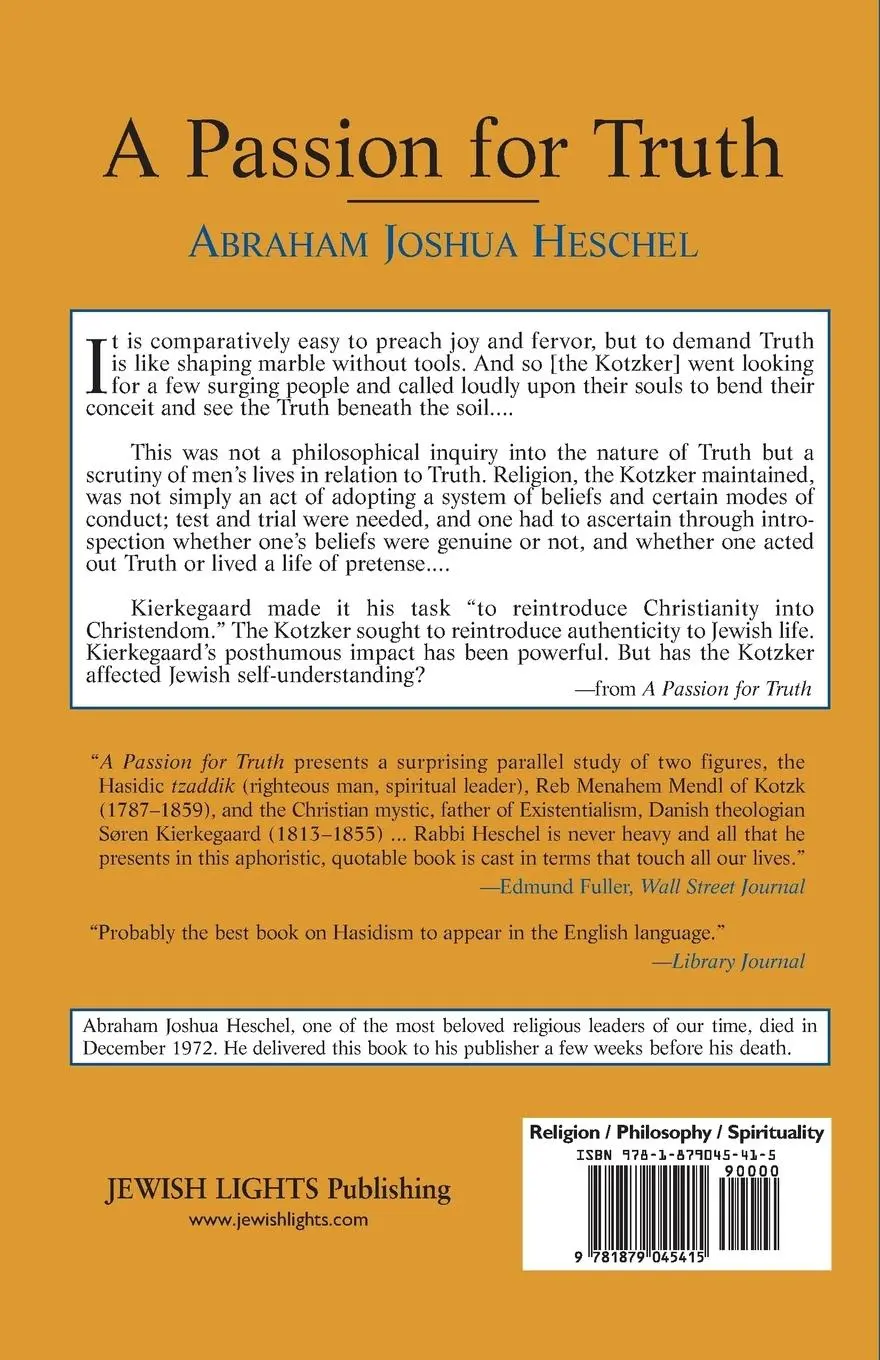 Rückseite: 9781879045415 | A Passion for Truth | Abraham Joshua Heschel | Taschenbuch | Englisch