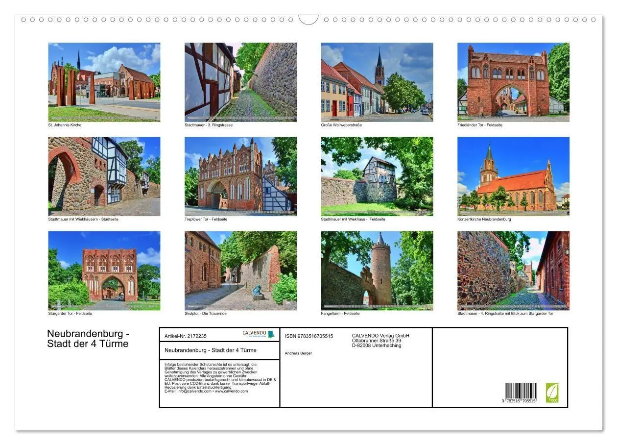 Bild: 9783516705515 | Neubrandenburg - Stadt der 4 Türme (Wandkalender 2026 DIN A2 quer),...