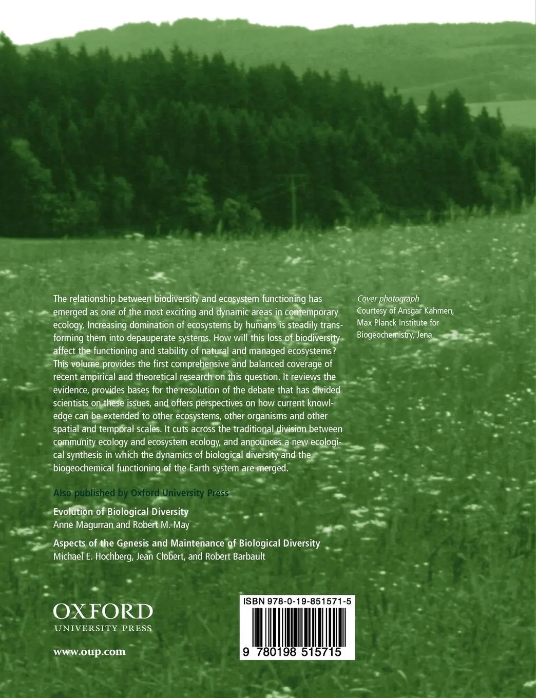 Rückseite: 9780198515715 | Biodiversity and Ecosystem Functioning | Synthesis and Perspectives