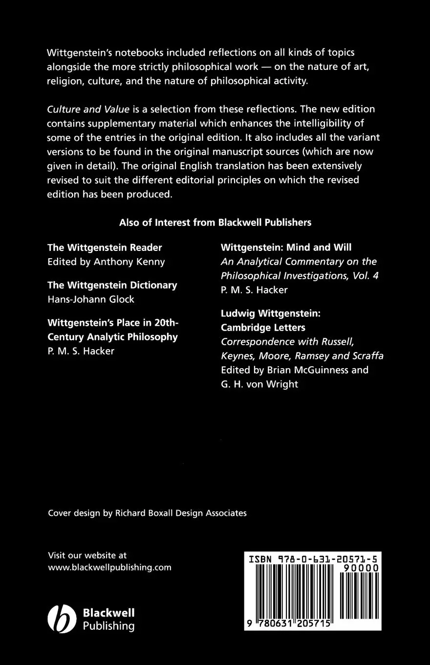 Rückseite: 9780631205715 | Culture and Value | Ludwig Wittgenstein | Taschenbuch | Englisch
