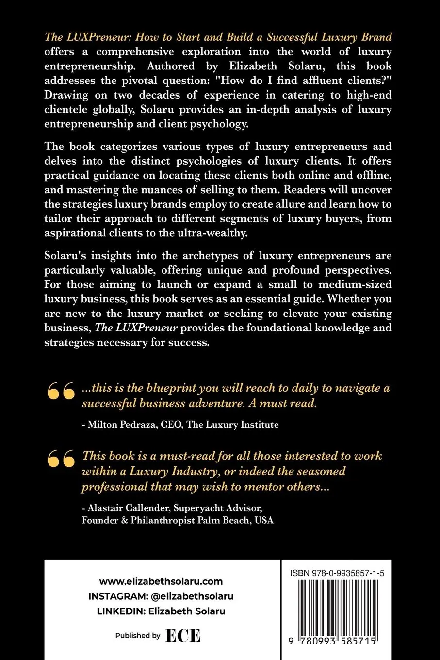 Rückseite: 9780993585715 | The LUXPreneur | How to start and build a successful luxury brand.