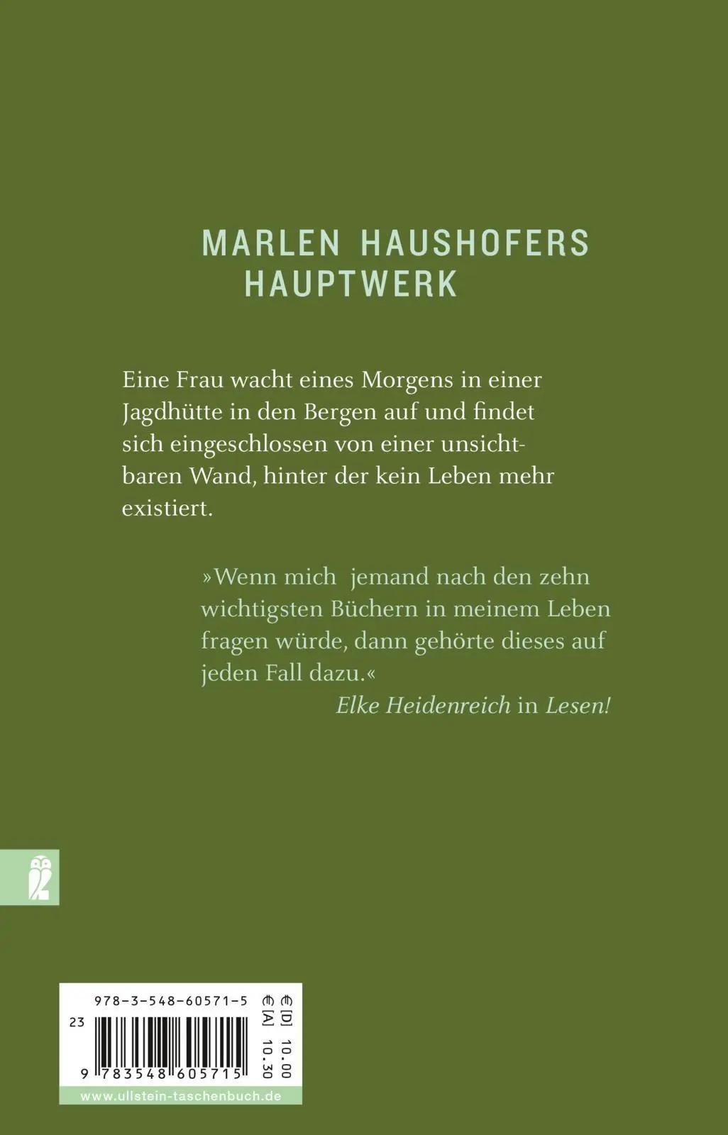 Rückseite: 9783548605715 | Die Wand | Marlen Haushofer | Taschenbuch | List bei Ullstein | 288 S.