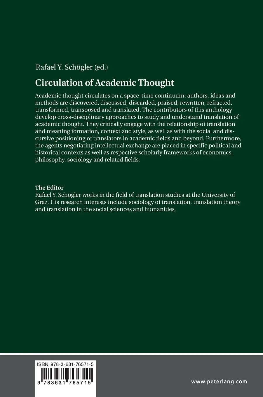 Rückseite: 9783631765715 | Circulation of Academic Thought | Rafael Y. Schögler | Buch | Gebunden
