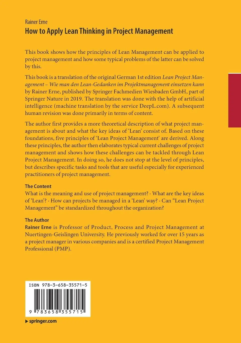 Rückseite: 9783658355715 | Lean Project Management - How to Apply Lean Thinking to Project...