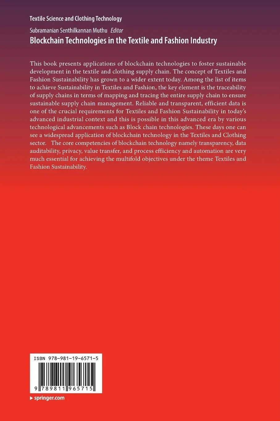 Rückseite: 9789811965715 | Blockchain Technologies in the Textile and Fashion Industry | Muthu
