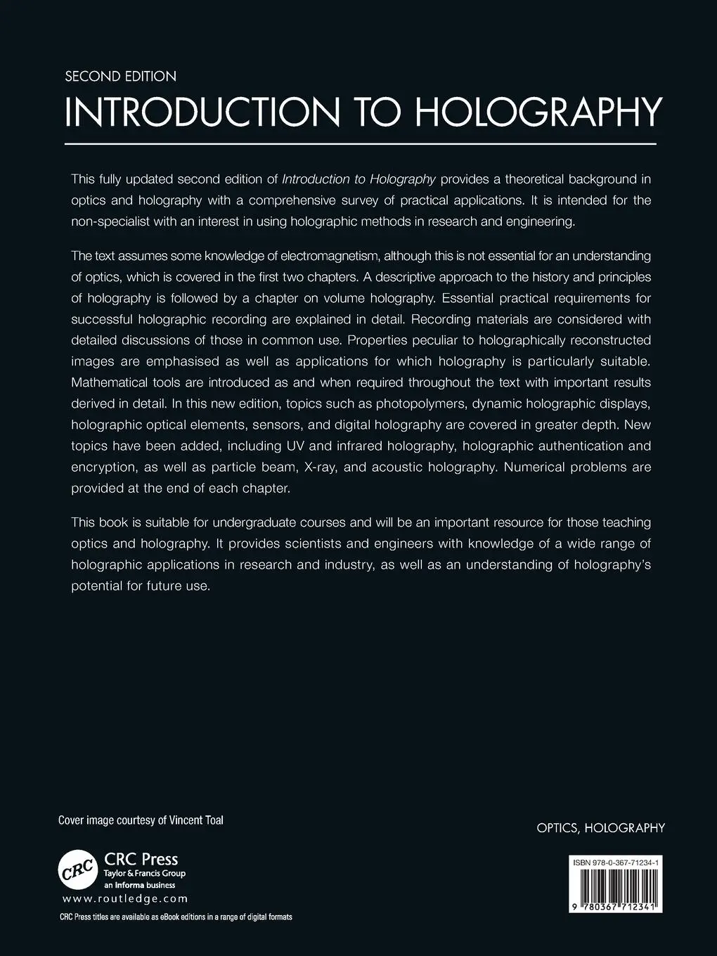 Rückseite: 9780367725815 | Introduction to Holography | Vincent Toal | Taschenbuch | Englisch