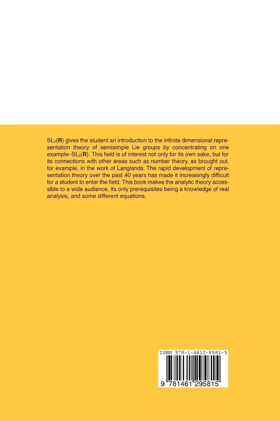 Rückseite: 9781461295815 | SL2(R) | S. Lang | Taschenbuch | xiv | Englisch | 2011
