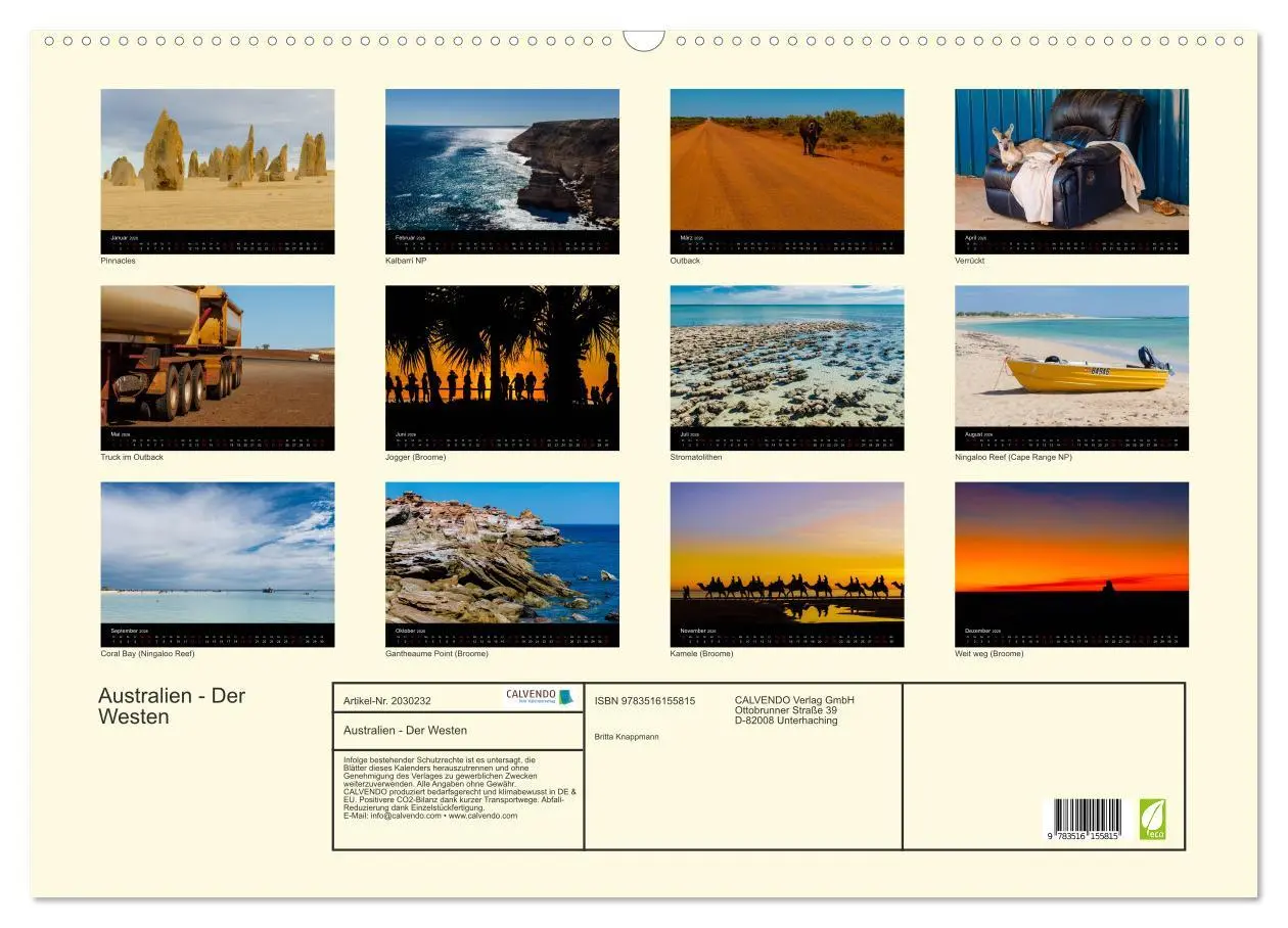 Bild: 9783516155815 | Australien - Der Westen (Wandkalender 2026 DIN A2 quer), CALVENDO...