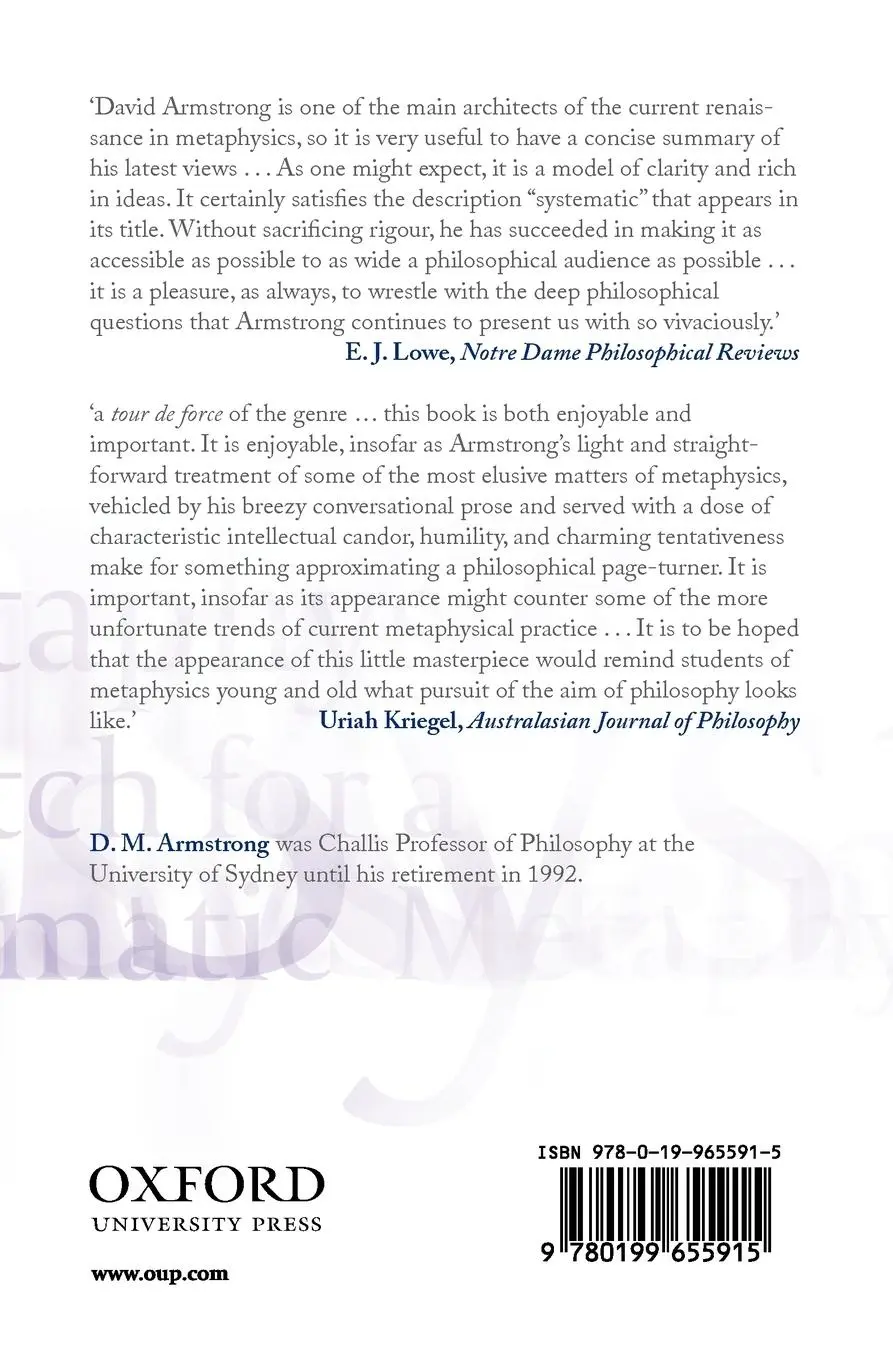 Rückseite: 9780199655915 | Sketch for a Systematic Metaphysics | D. M. Armstrong | Taschenbuch