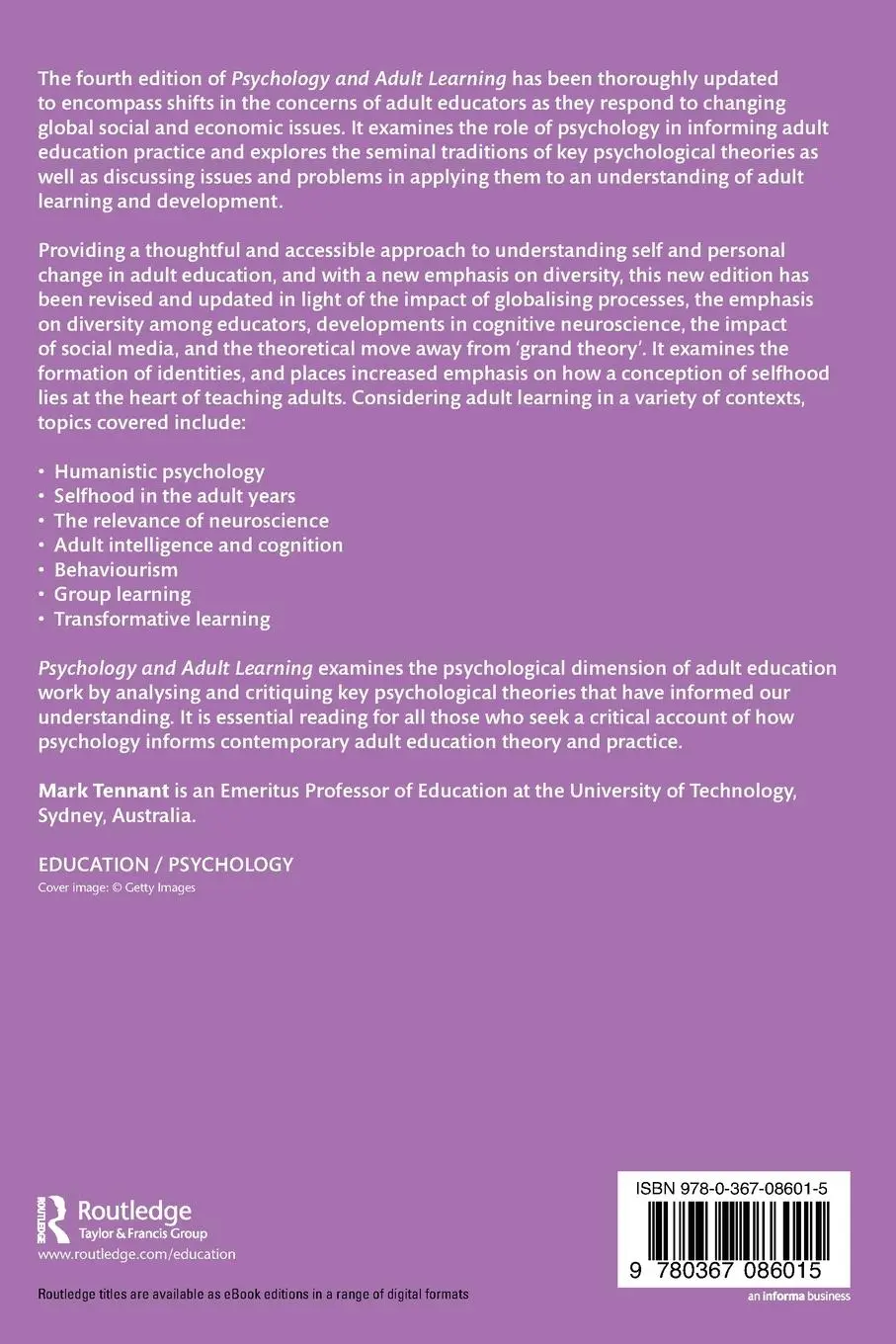 Rückseite: 9780367086015 | Psychology and Adult Learning | Mark Tennant | Taschenbuch | Englisch