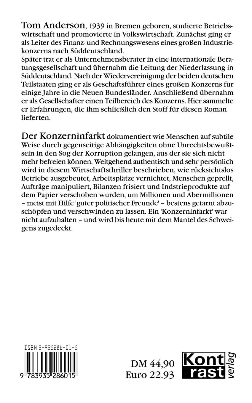 Rückseite: 9783935286015 | Der Konzerninfarkt | Tom Anderson | Taschenbuch | 464 S. | Deutsch