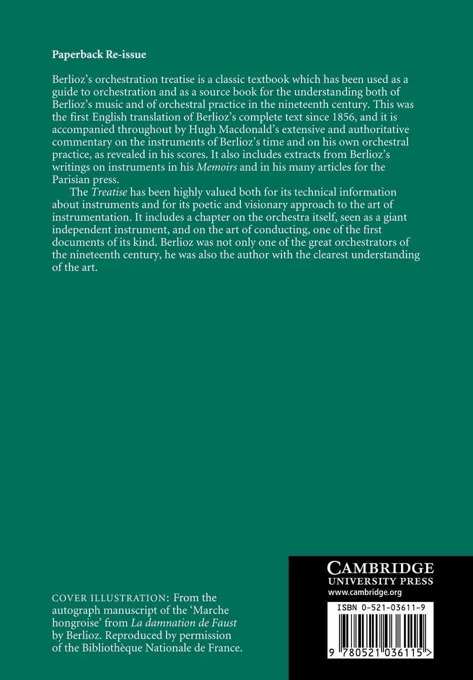 Rückseite: 9780521036115 | Berlioz's Orchestration Treatise | A Translation and Commentary | Buch