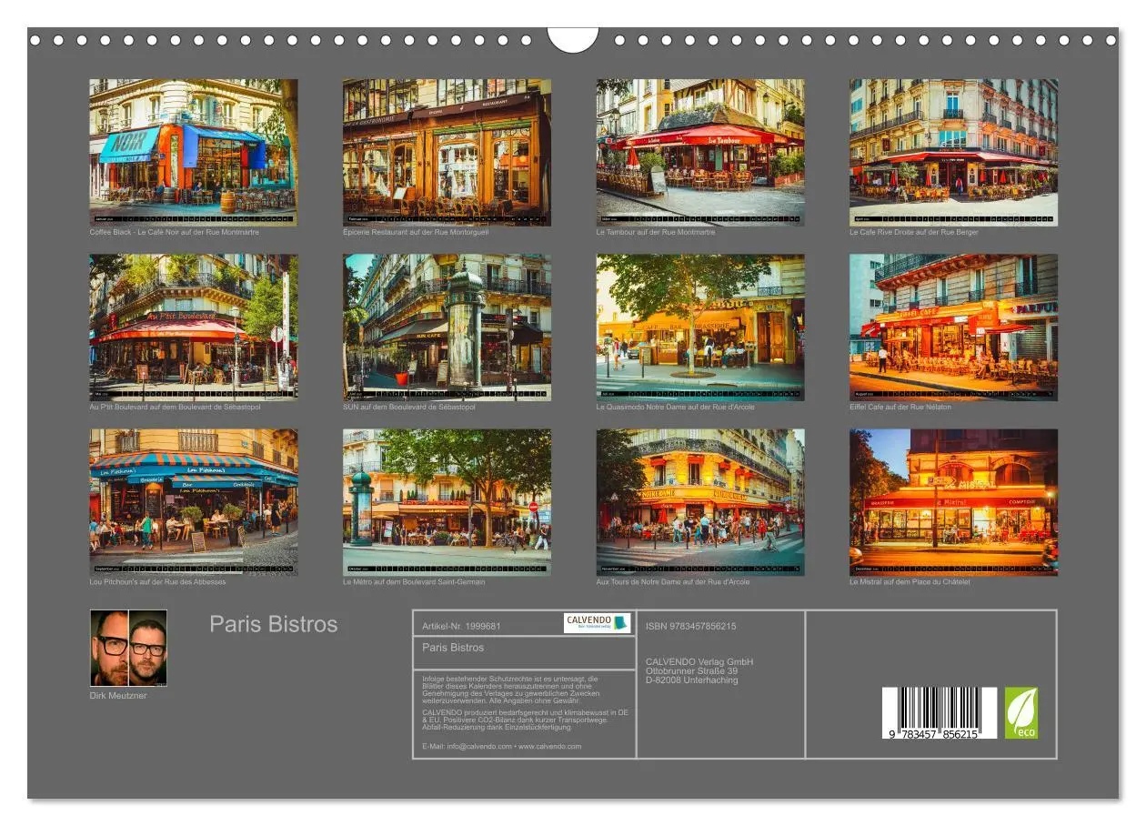 Bild: 9783457856215 | Paris Bistros (Wandkalender 2026 DIN A3 quer), CALVENDO Monatskalender