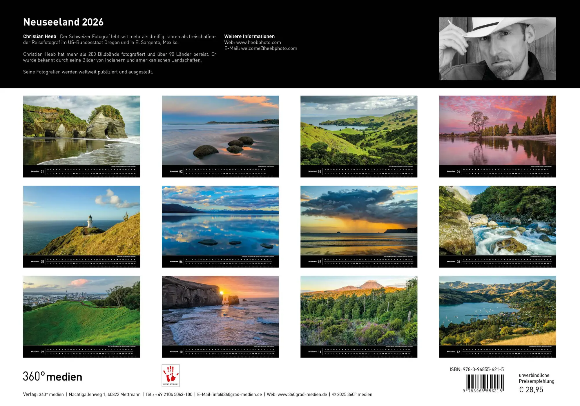 Rückseite: 9783968556215 | Neuseeland Premiumkalender 2026 | Christian Heeb | Kalender | 14 S.