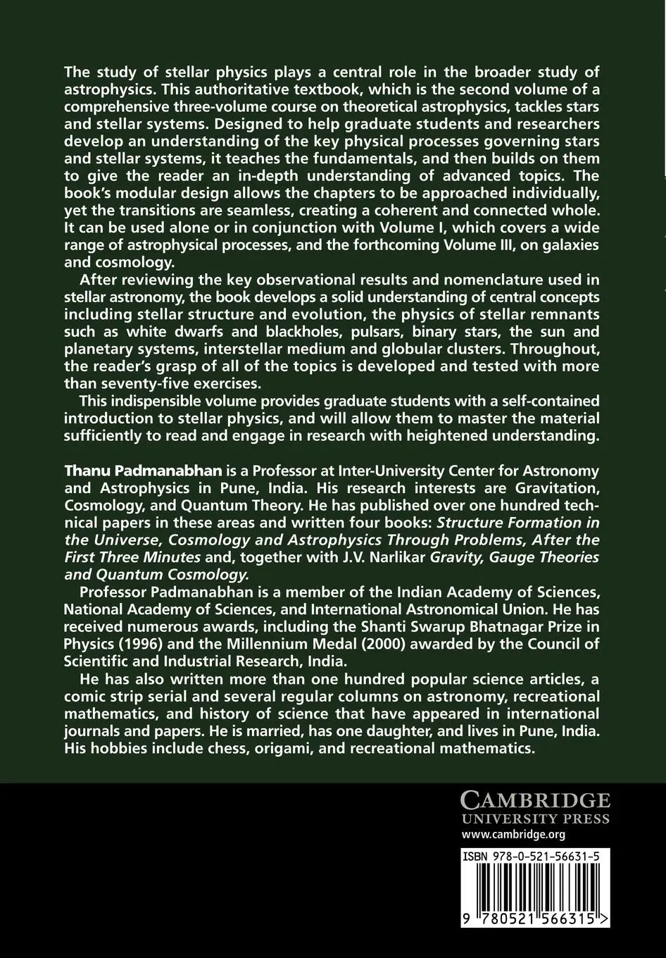 Rückseite: 9780521566315 | Theoretical Astrophysics | Volume 2, Stars and Stellar Systems | Buch