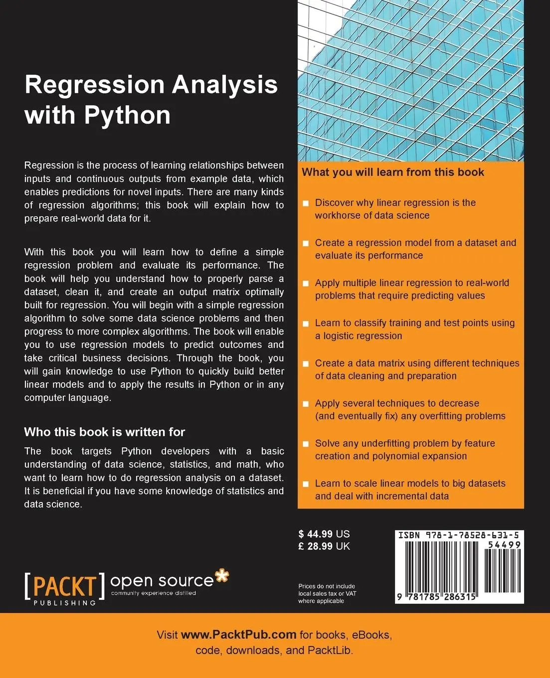 Rückseite: 9781785286315 | Regression Analysis with Python | Luca Massaron (u. a.) | Taschenbuch