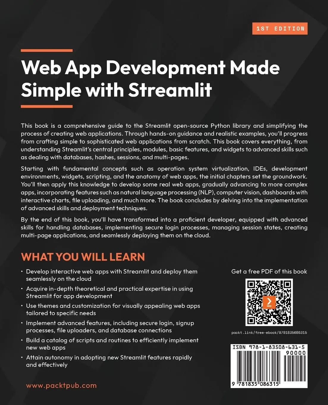 Rückseite: 9781835086315 | Web App Development Made Simple with Streamlit | Rosario Moscato