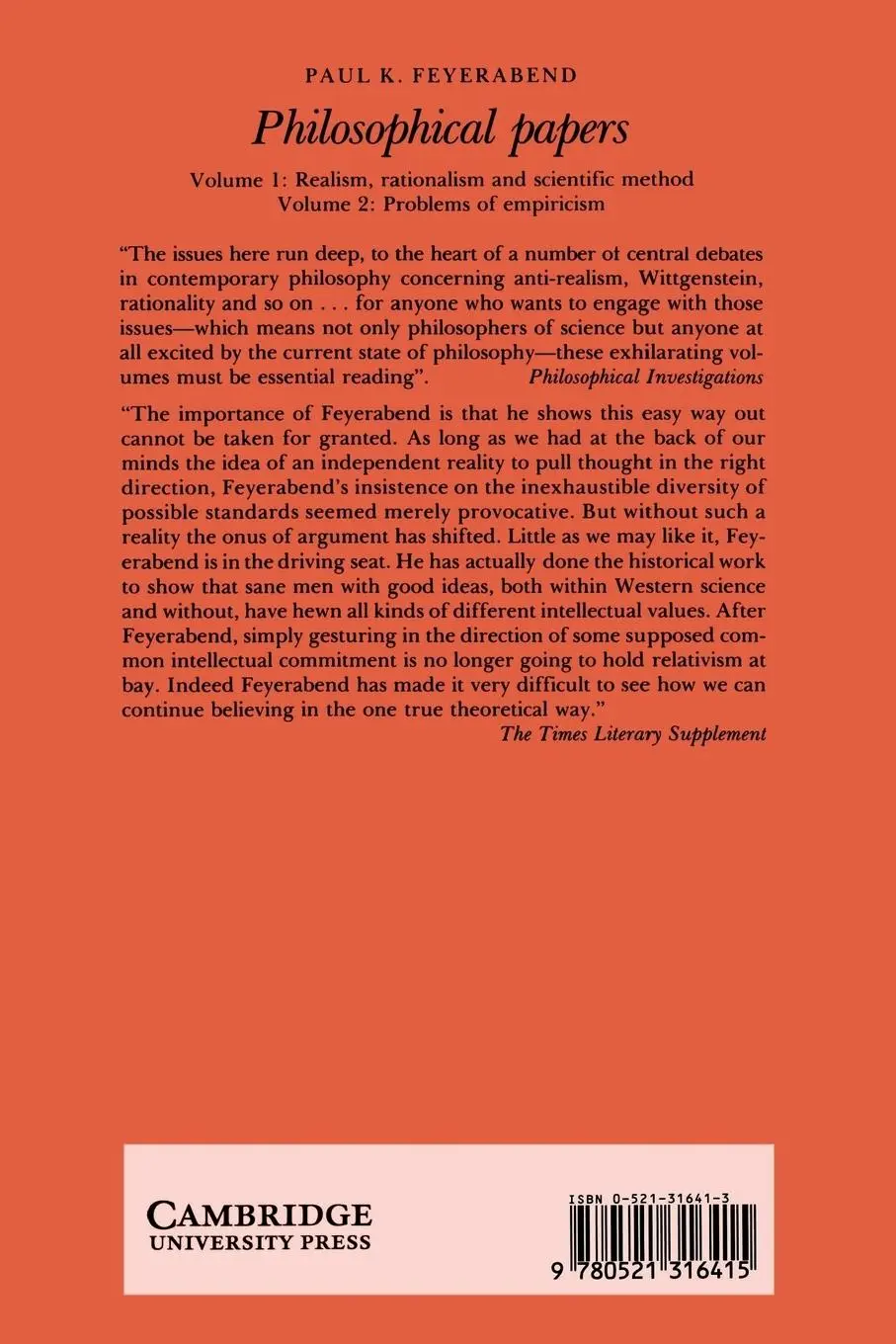 Rückseite: 9780521316415 | Problems of Empiricism | Volume 2: Philosophical Papers | Feyerabend