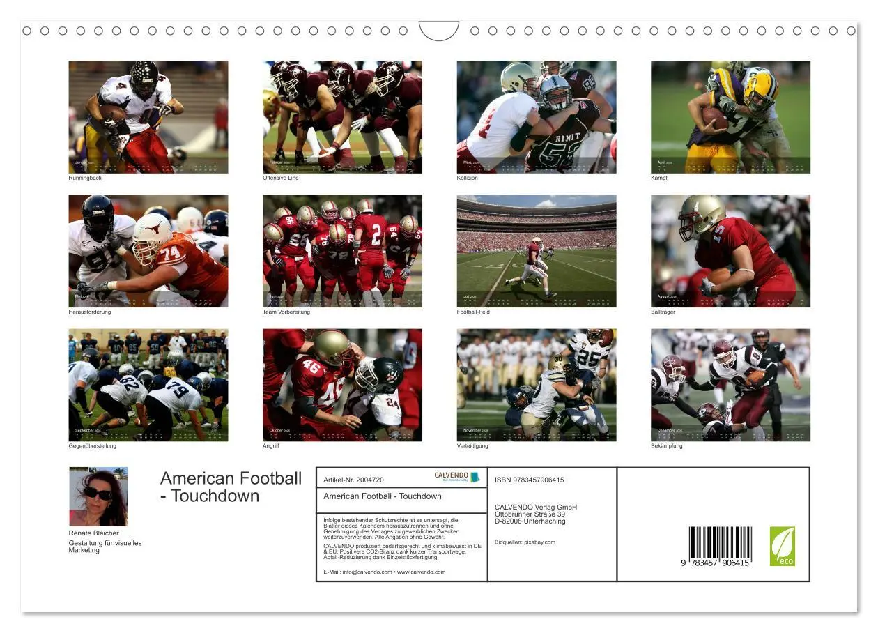 Bild: 9783457906415 | American Football - Touchdown (Wandkalender 2026 DIN A3 quer),...