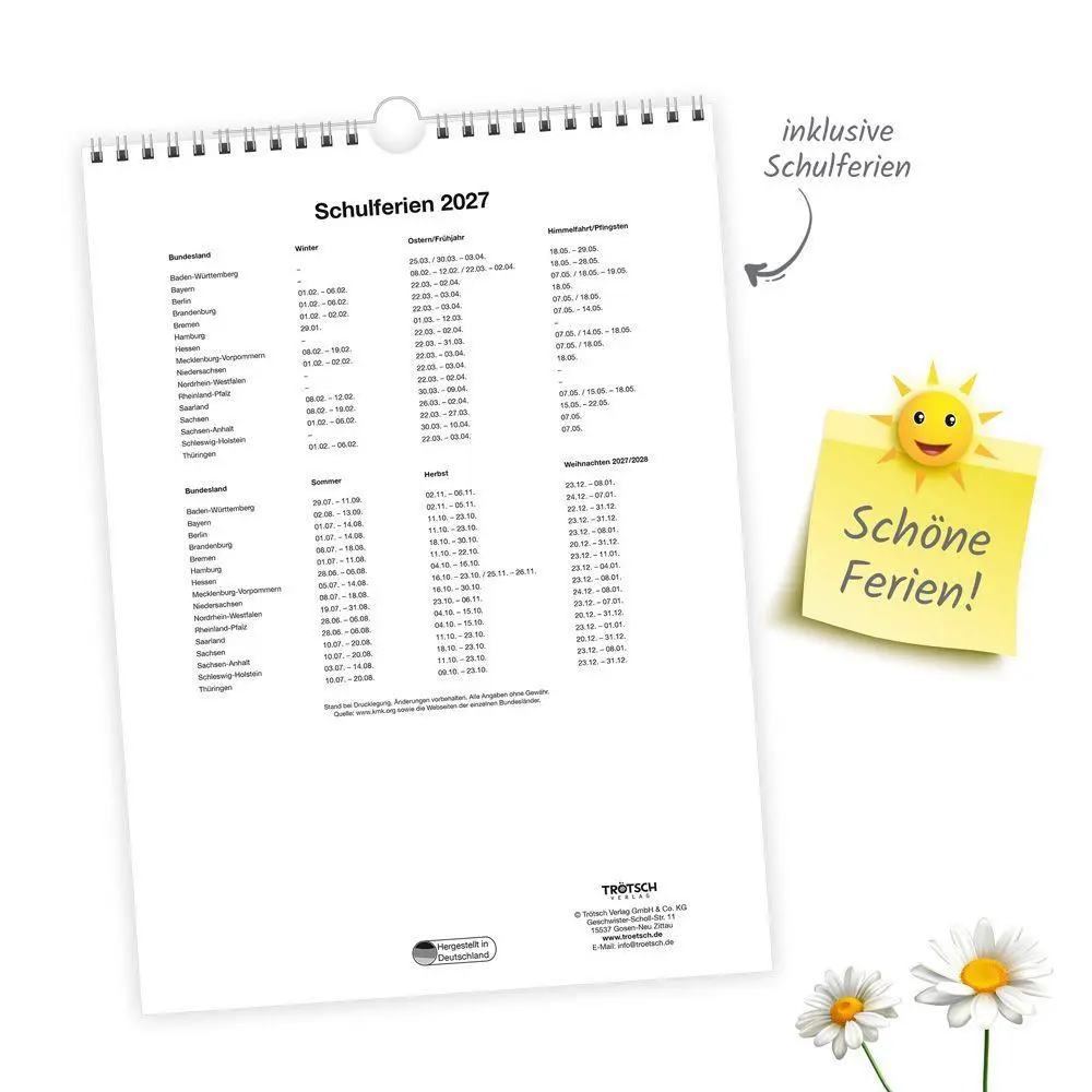 Bild: 9783988026415 | TRÖTSCH - Classickalender Blumenkalender 2027 | Wandkalender | KG