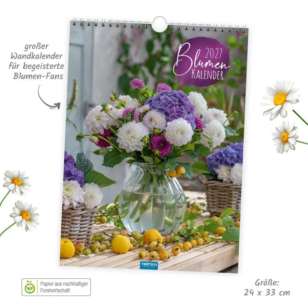 Bild: 9783988026415 | TRÖTSCH - Classickalender Blumenkalender 2027 | Wandkalender | KG