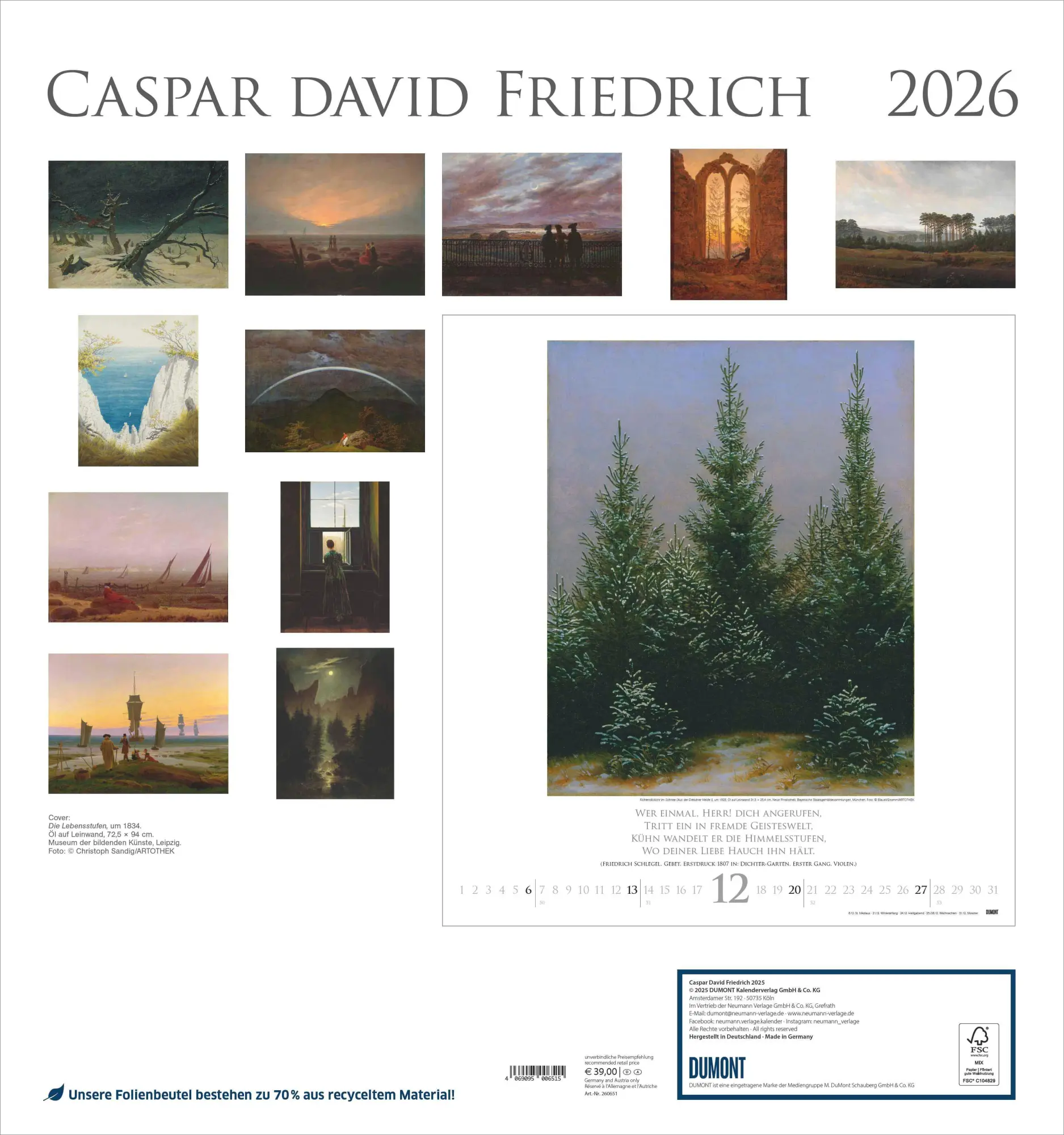 Bild: 4069095006515 | Caspar David Friedrich 2026 - Kunst-Kalender - Wand-Kalender - 45x48