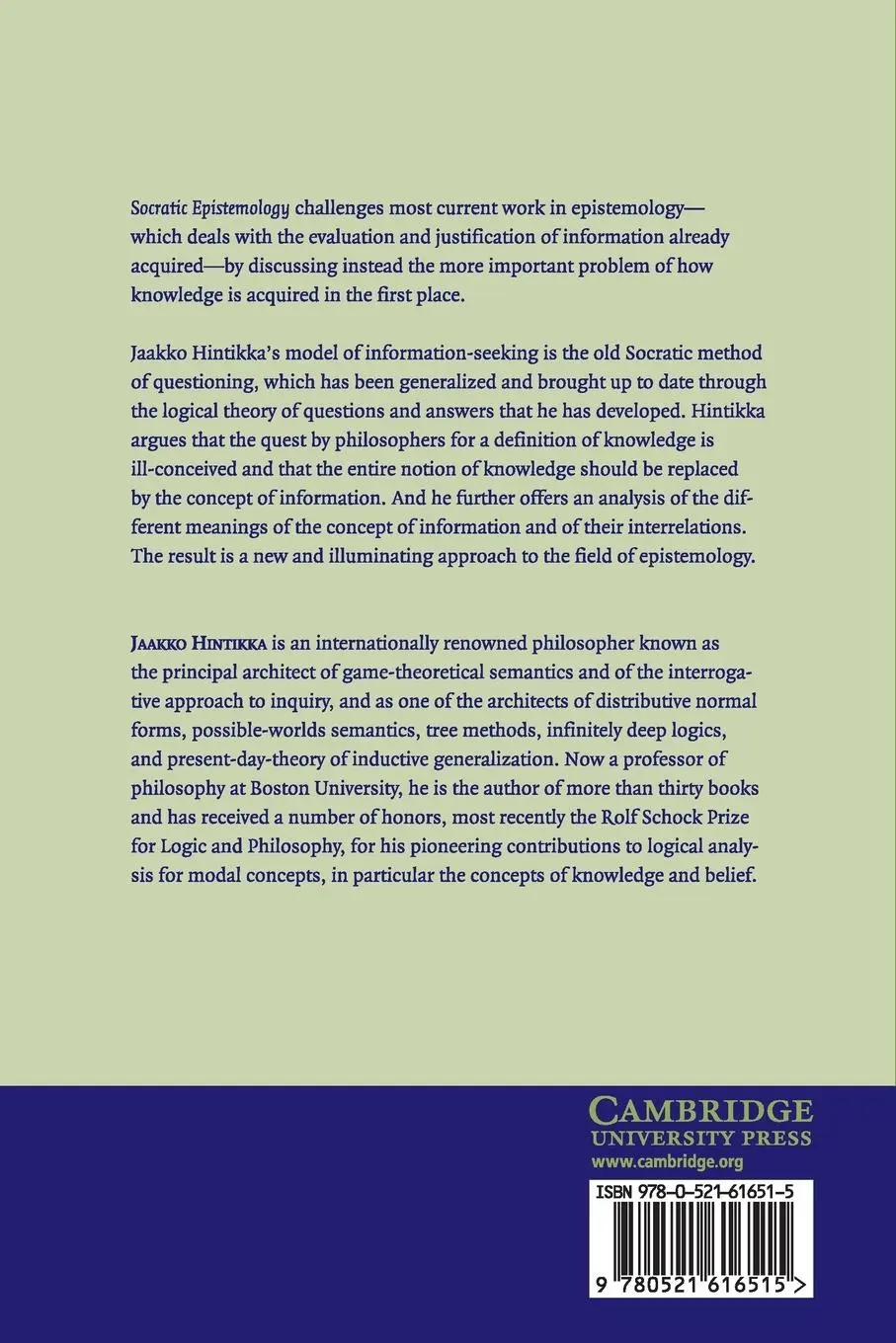Rückseite: 9780521616515 | Socratic Epistemology | Jaakko Hintikka | Taschenbuch | Englisch