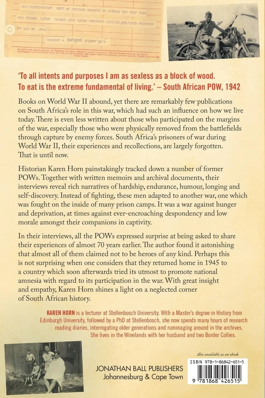 Rückseite: 9781868426515 | In Enemy Hands (South Africa's POWs in World War II) | Karen Horn