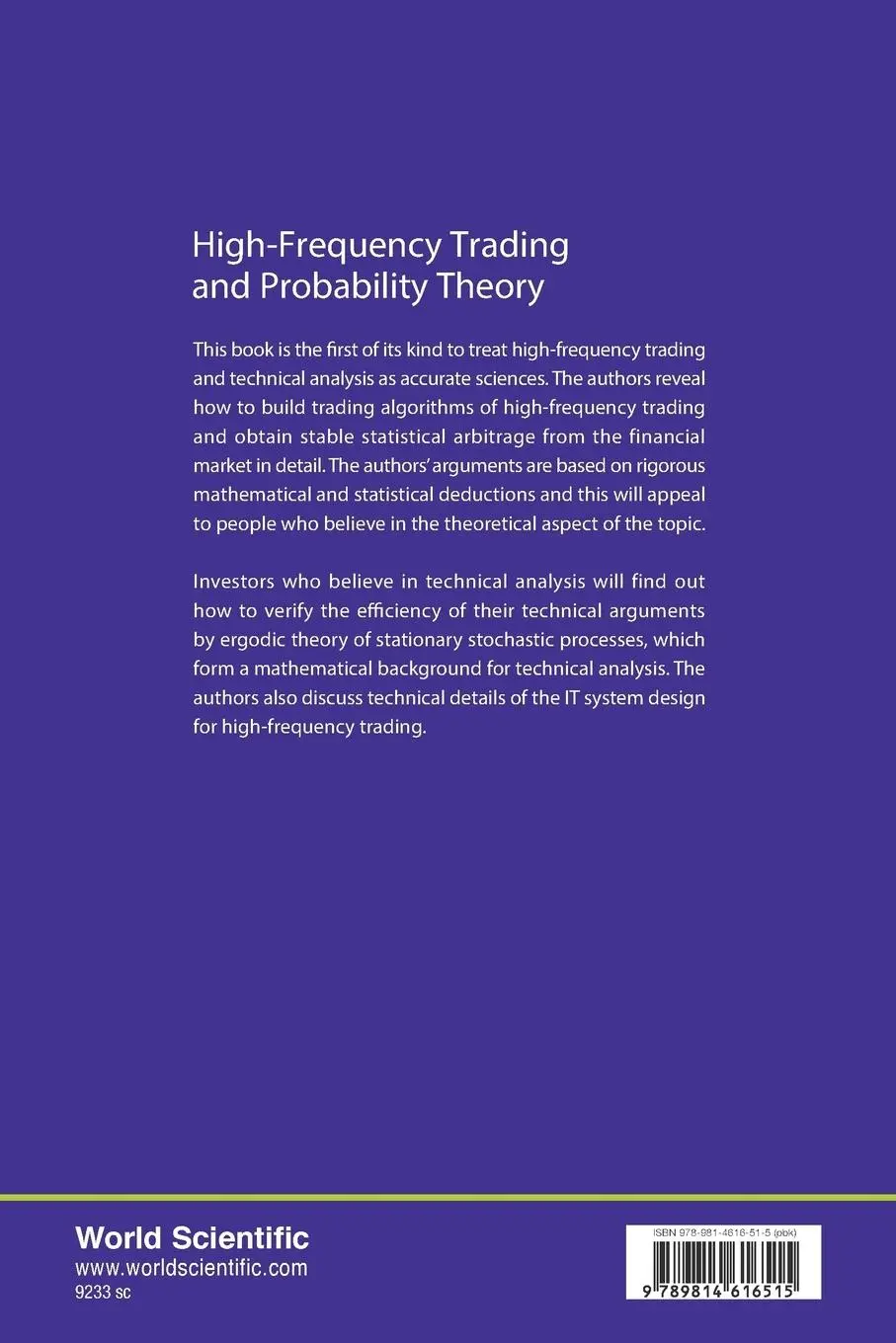 Rückseite: 9789814616515 | HIGH-FREQUENCY TRADING AND PROBABILITY THEORY | Wang Zhaodong | Buch