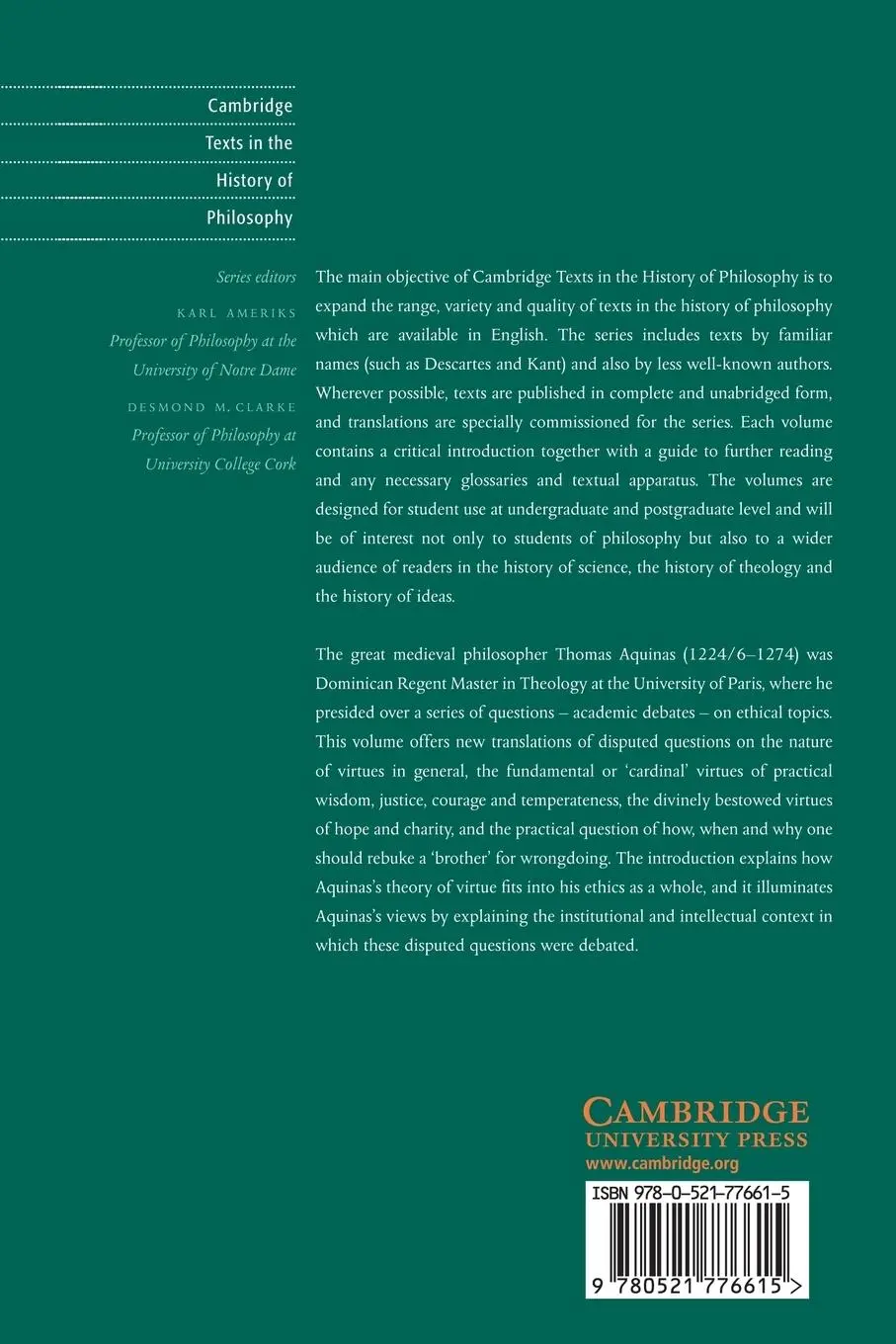 Rückseite: 9780521776615 | Thomas Aquinas | Disputed Questions on the Virtues | Aquinas (u. a.)