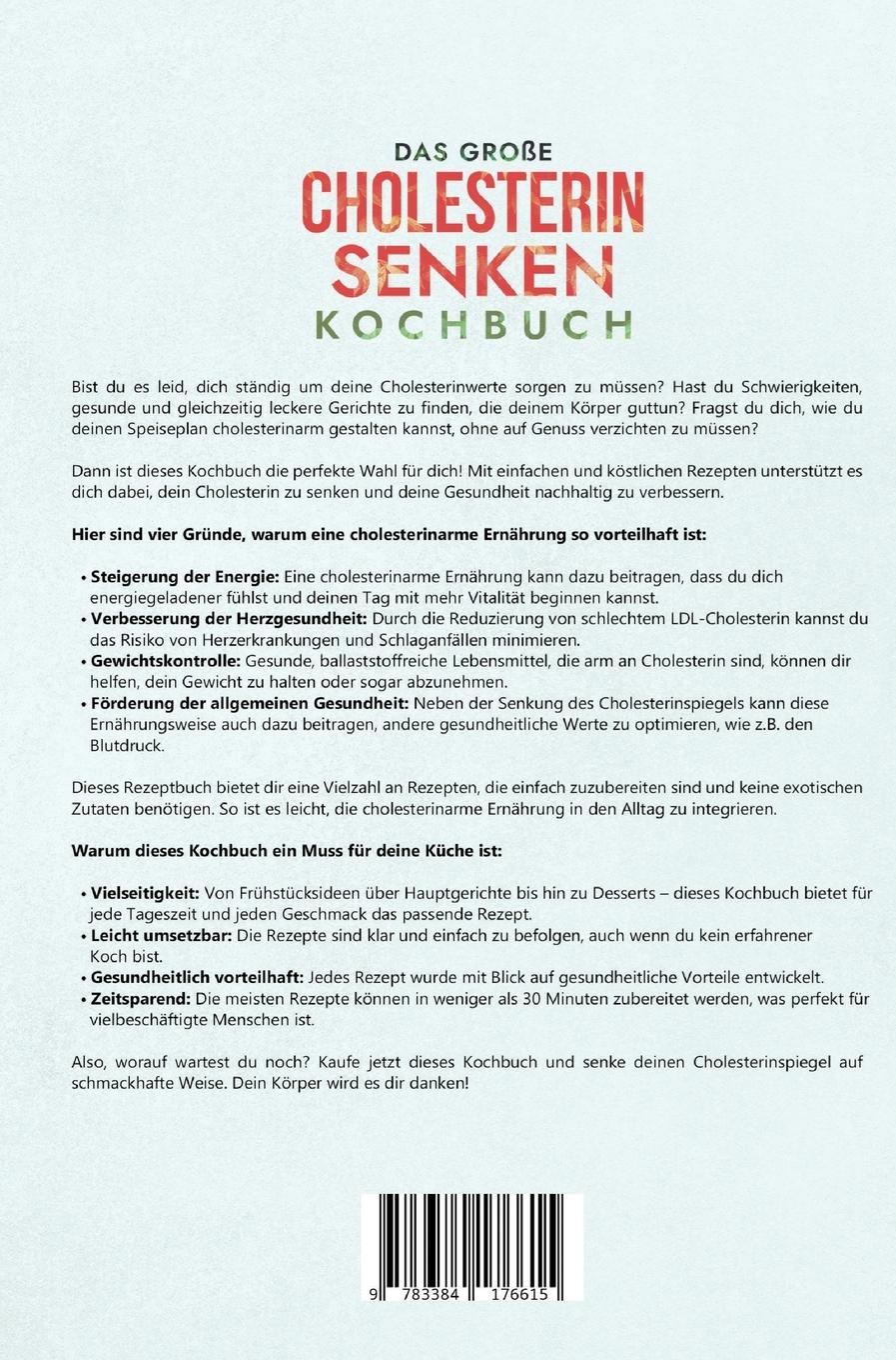 Rückseite: 9783384176615 | Das große Cholesterin Senken Kochbuch | Carina Lehmann | Buch | 112 S.