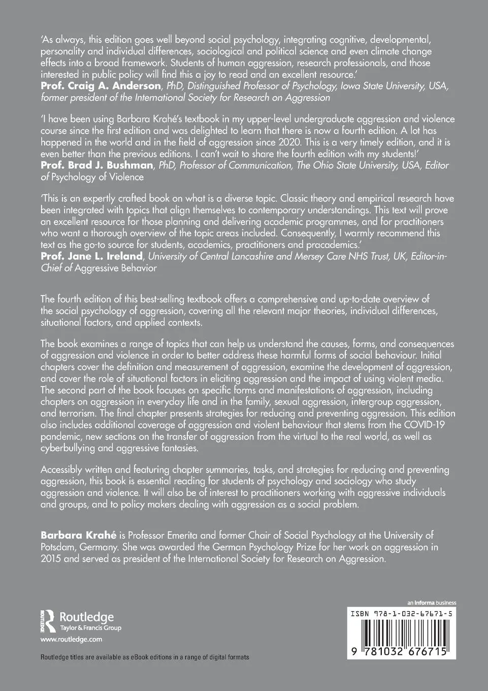 Rückseite: 9781032676715 | The Social Psychology of Aggression | Barbara Krahe | Taschenbuch