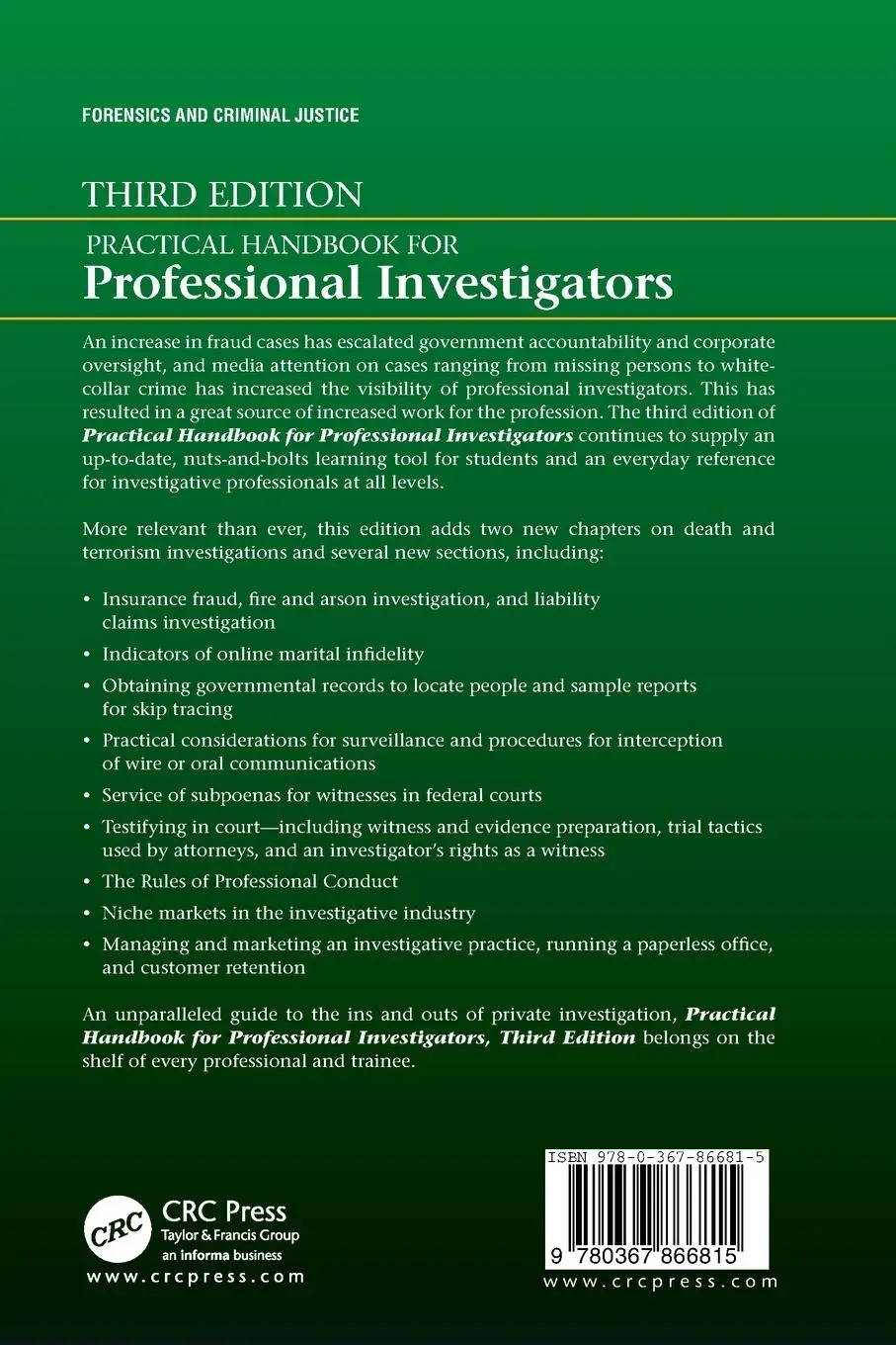 Rückseite: 9780367866815 | Practical Handbook for Professional Investigators | CFE (u. a.) | Buch