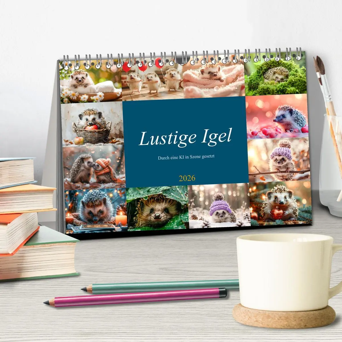 Bild: 9783457406915 | Lustige Igel (Tischkalender 2026 DIN A5 quer), CALVENDO Monatskalender