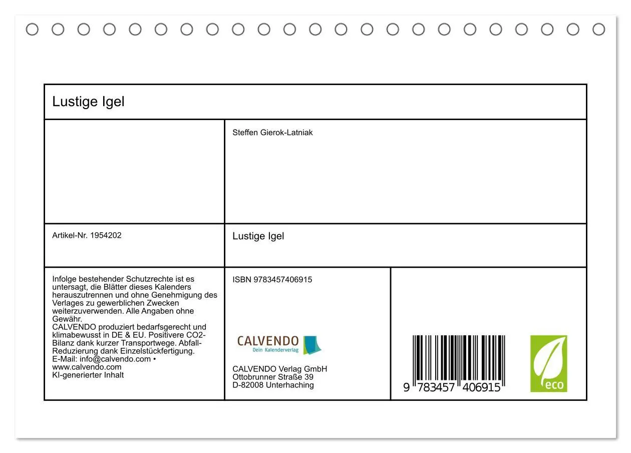 Bild: 9783457406915 | Lustige Igel (Tischkalender 2026 DIN A5 quer), CALVENDO Monatskalender