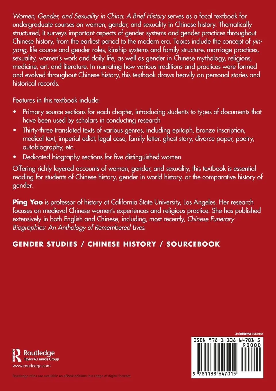 Rückseite: 9781138647015 | Women, Gender, and Sexuality in China | A Brief History | Ping Yao