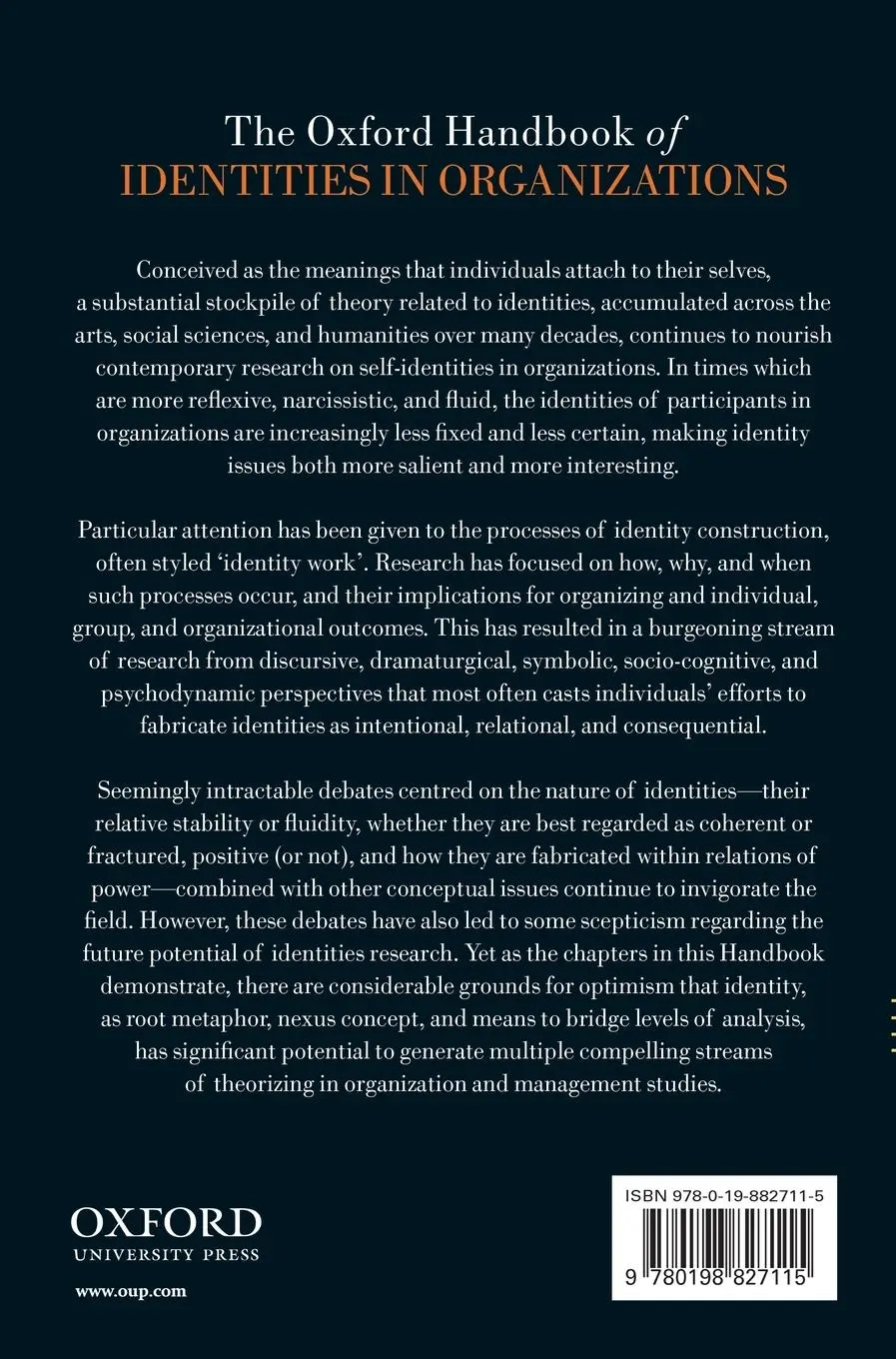 Rückseite: 9780198827115 | Oxford Handbook of Identities in Organizations | Andrew D Brown | Buch