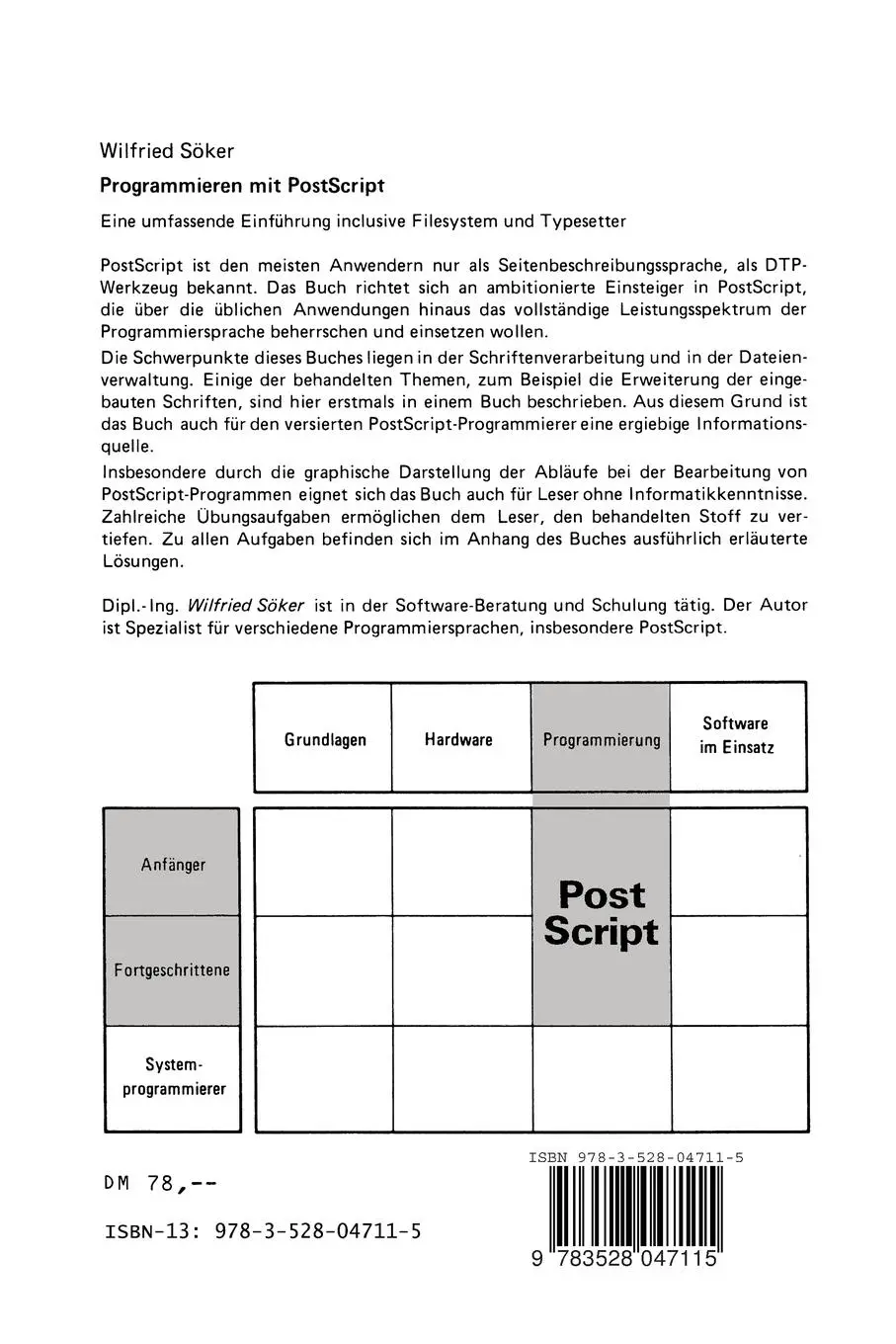 Rückseite: 9783528047115 | Programmieren mit PostScript | Wilfried Söker | Taschenbuch | 270 S.