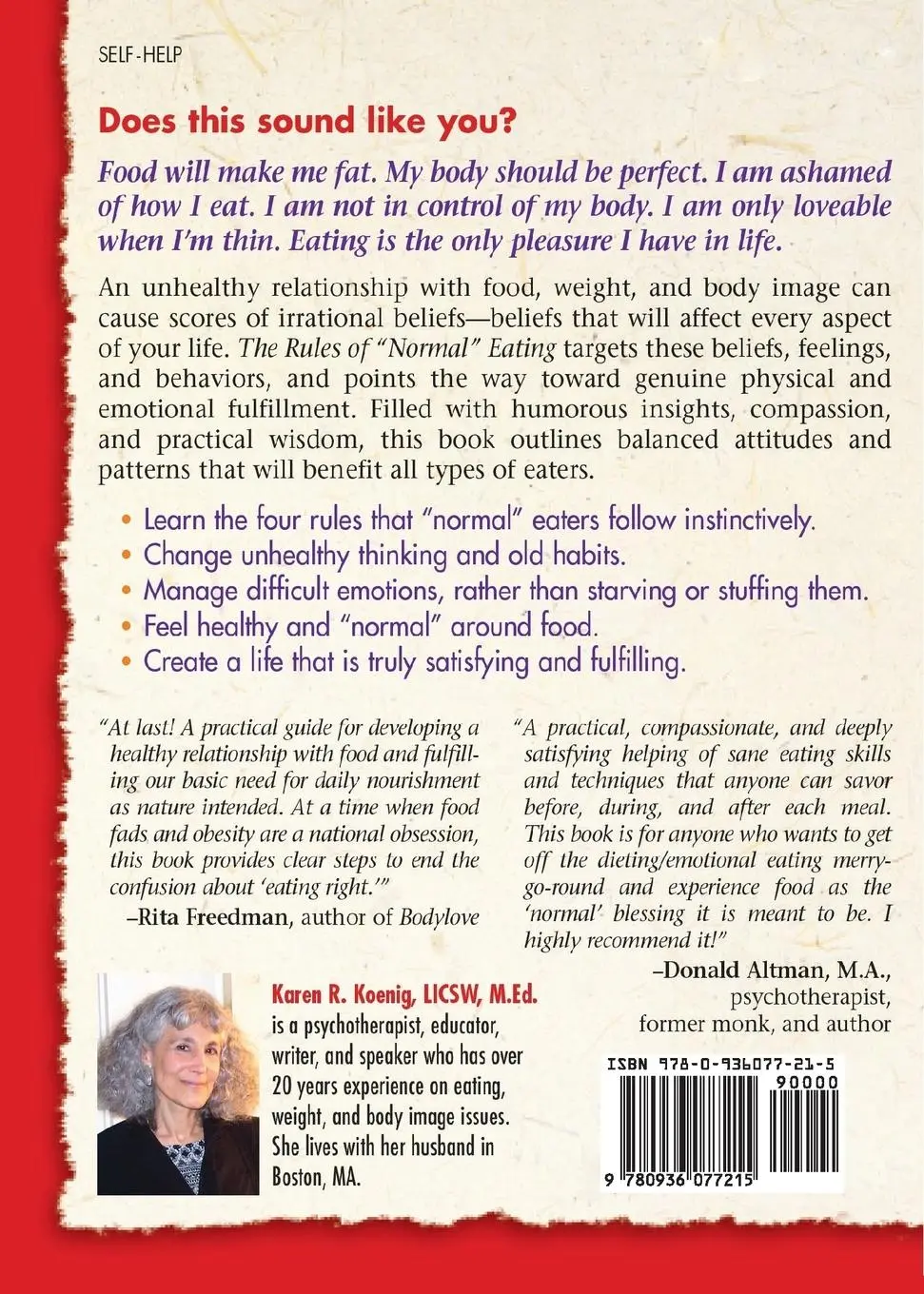 Rückseite: 9780936077215 | The Rules of "Normal" Eating | Karen R. Koenig | Taschenbuch | 2005
