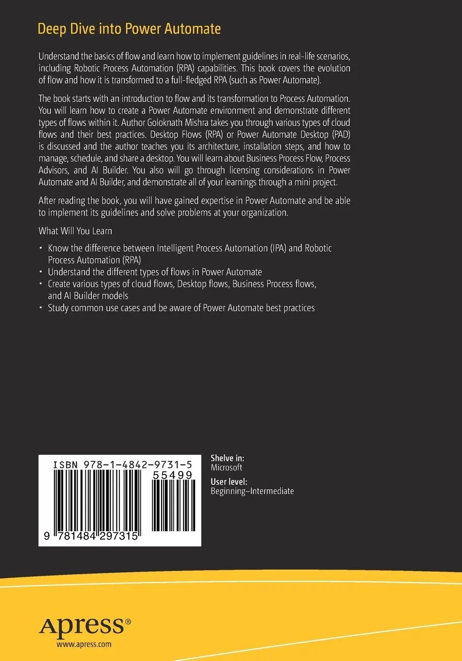 Rückseite: 9781484297315 | Deep Dive into Power Automate | Learn by Example | Goloknath Mishra